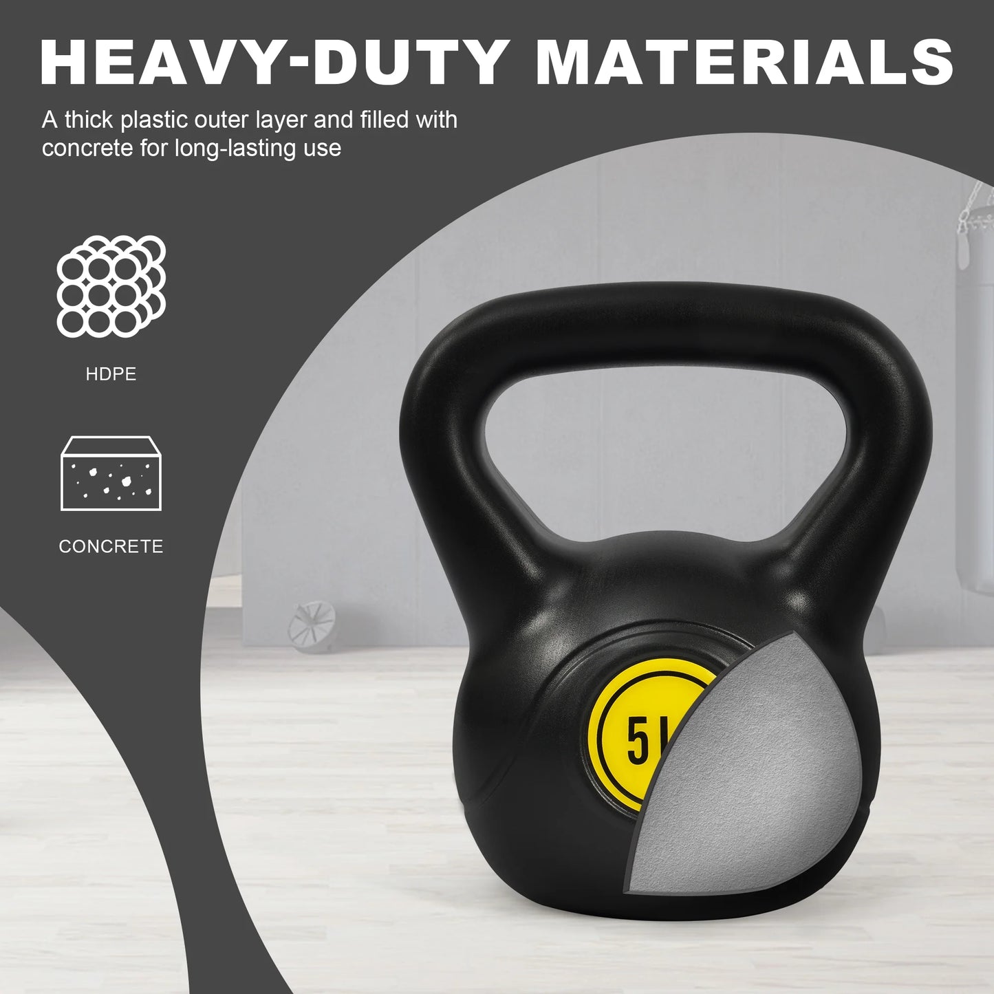 5 10 15Lbs Wide Grip Kettlebell, Black