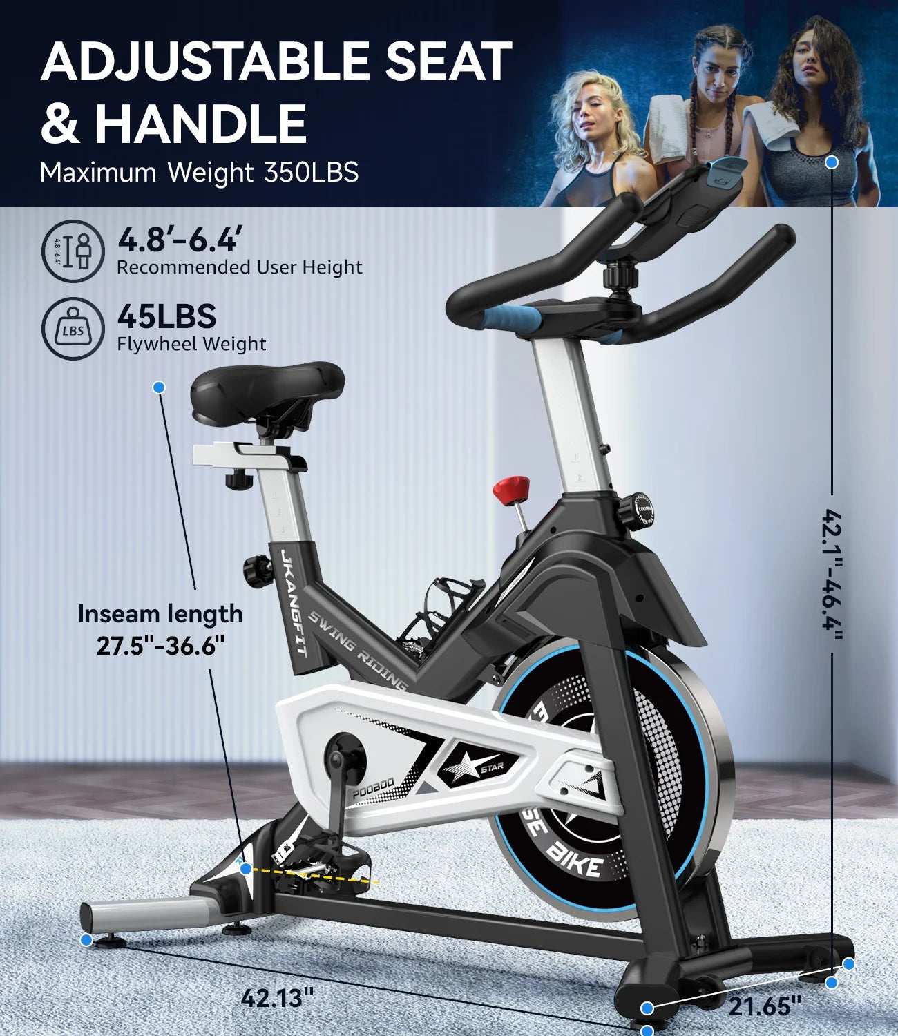 Bluetooth Magnetic Exercise Bike Indoor Cycling Bike Stationary Bikes 40Lbs Flywheel 350Lbs