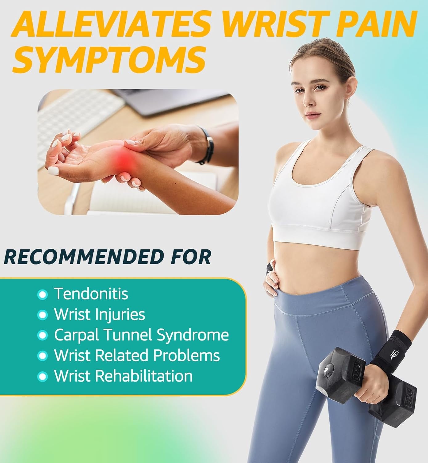 Wrist Brace/Wraps Wrist Compression Strap and Support for Work Fitness Weightlifting Sprains Tendonitis, Carpal Tunnel Arthritis, Pain Relief, Adjustable Wristbands 2 PACK (Black, M)