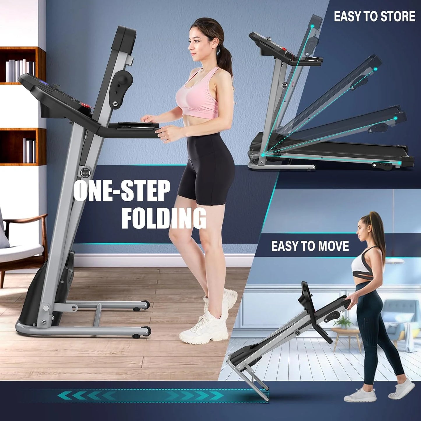 2.5HP Folding Treadmills for Home with Bluetooth & Incline, Portable Running Machine Electric Compact Treadmills Foldable for Exercise Home Gym Fitness Walking Jogging,Max Weight265Lb