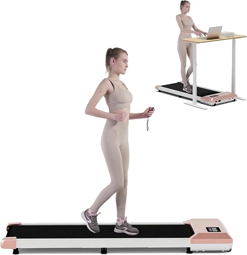 Walking Pad , 300Lbs Capacity under Desk Treadmill, 0.6-3.8 Mph with Pitpat APP, Smart Treadmills for Home Office, 2.5HP Portable Treadmills with Remote Control & LED Display(Pink)