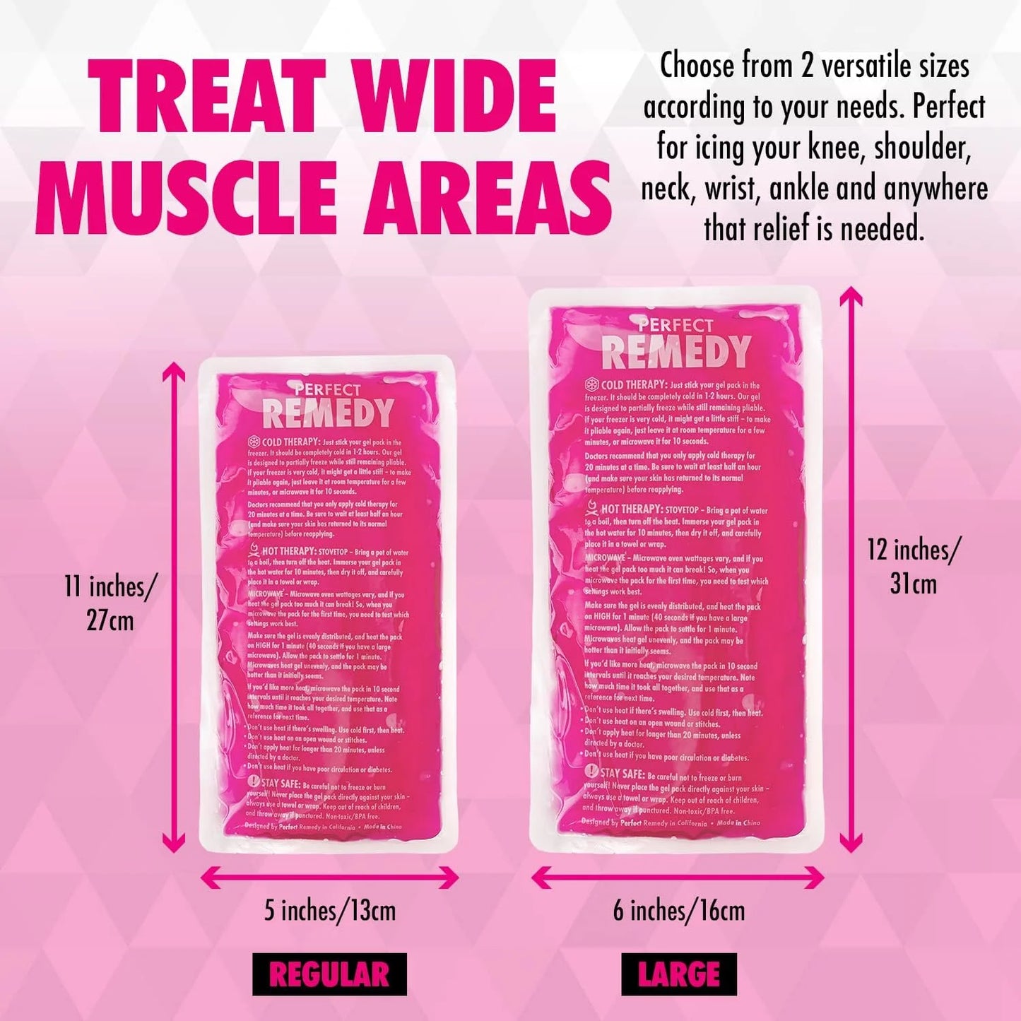 Gel Ice Packs for Injuries Reusable Hot Pack & Cold Pack Compress for Injury, Pain Relief, Rehabilitation, Flexible Therapy, for Knee, Back, Neck, Wrist, Ankle (2 Pack - Pink