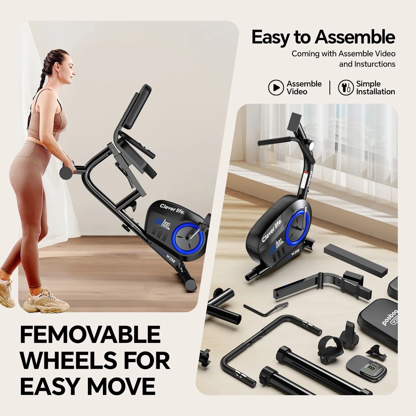 Recumbent Exercise Bikes Sit down Stationary Bicycle Magnetic Resistance Indoor Cycling Bike 380Lbs Capacity