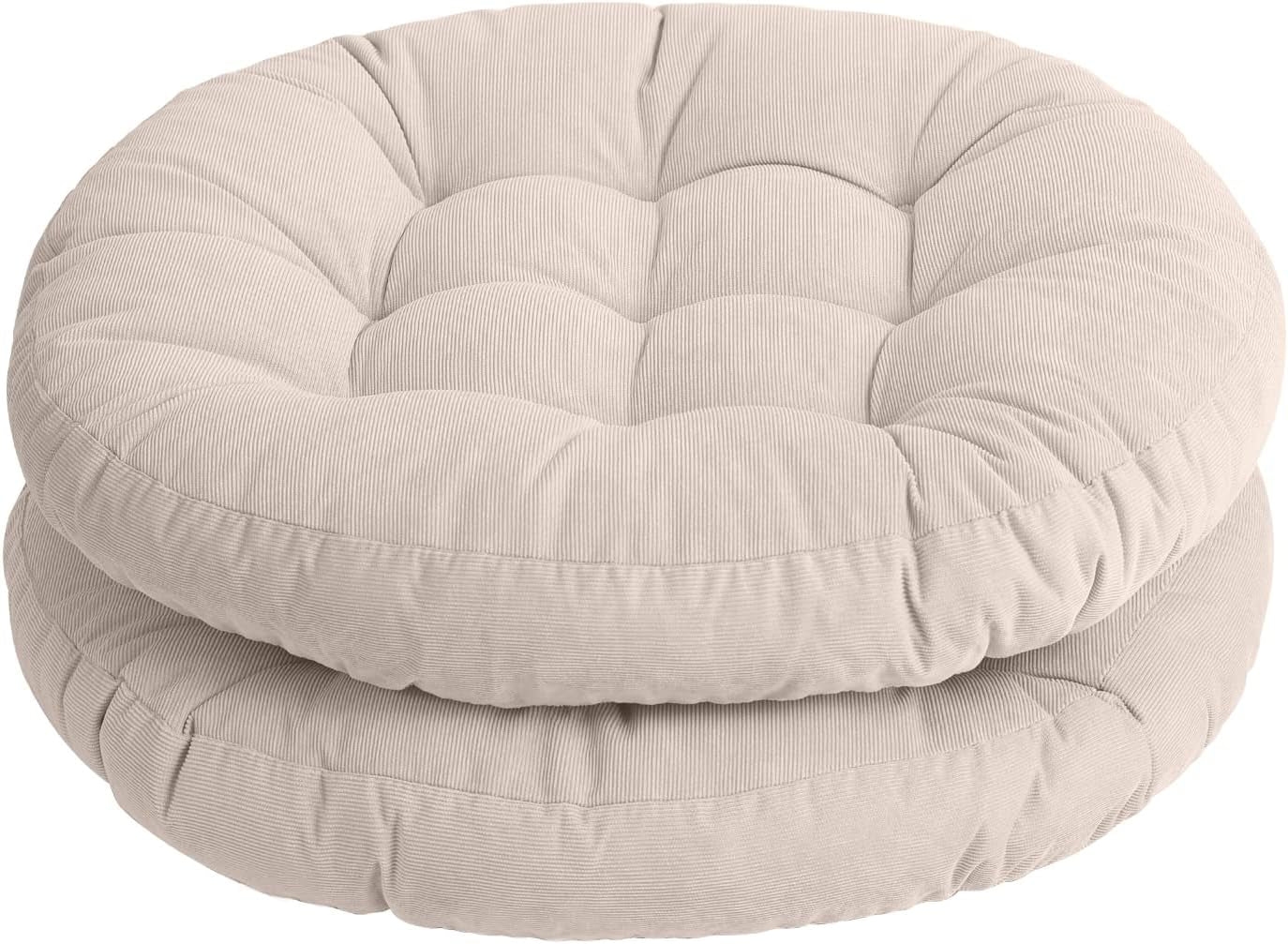 round Office Chair Cushions 22X22 Inch Outdoor Seat Pads Set of 2 Throw Floor Pillows for Adults Sitting Patio Garden, Beige