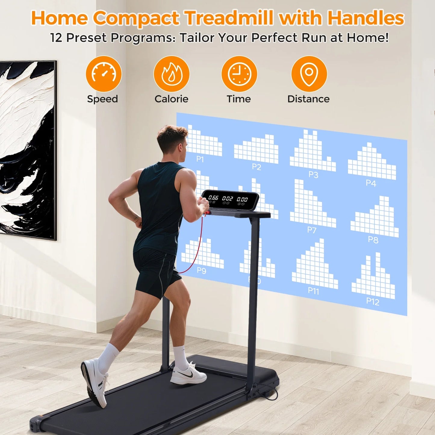 Portable Treadmills for Home Workouts Fitness,3.5Hp Walking Pad Treadmill with Handles,Compact Running Treadmill with LED Display,400Lbs