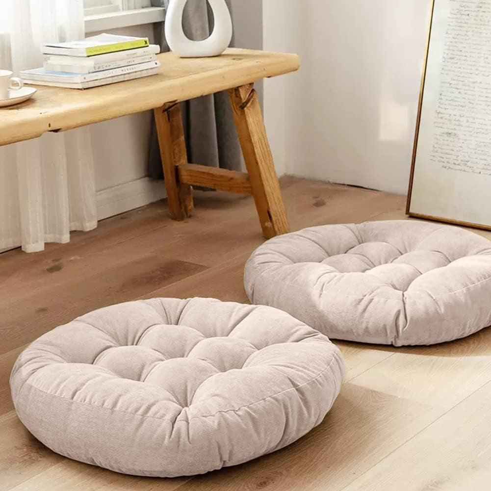 round Office Chair Cushions 22X22 Inch Outdoor Seat Pads Set of 2 Throw Floor Pillows for Adults Sitting Patio Garden, Beige