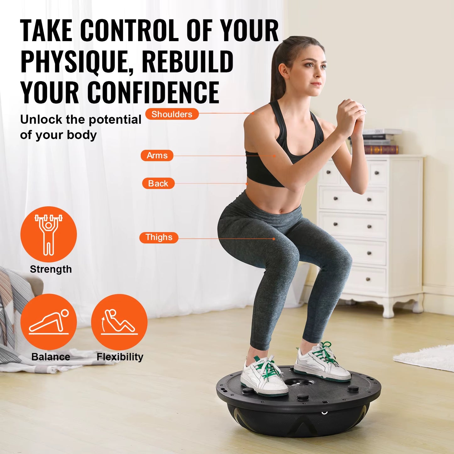 Succebuy 23In Half Exercise Ball Trainer Balance Ball Trainer 660Lbs Capacity Stability Yoga Ball for Home Gym Full Body Workout