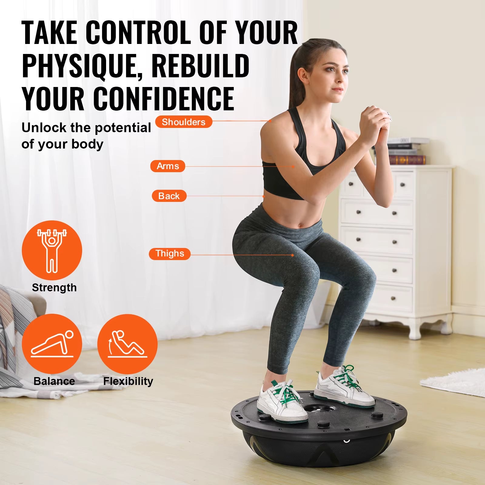 Succebuy 23In Half Exercise Ball Trainer Balance Ball Trainer 660Lbs Capacity Stability Yoga Ball for Home Gym Full Body Workout