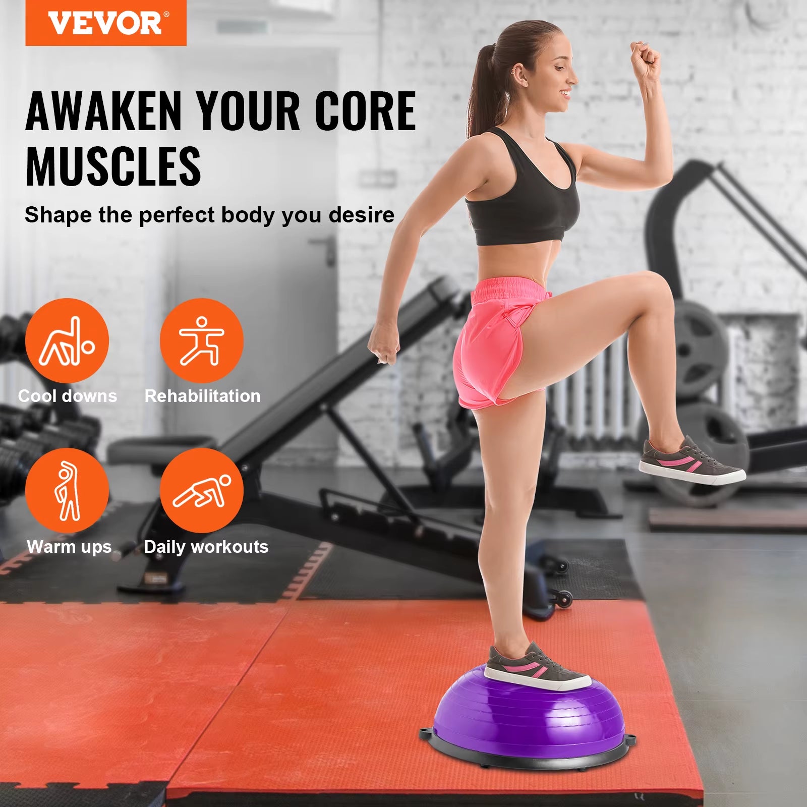Succebuy Half Exercise Ball Trainer Balance Ball Trainer Stability Ball Yoga Ball with Resistance Bands Foot Pump Strength Ball