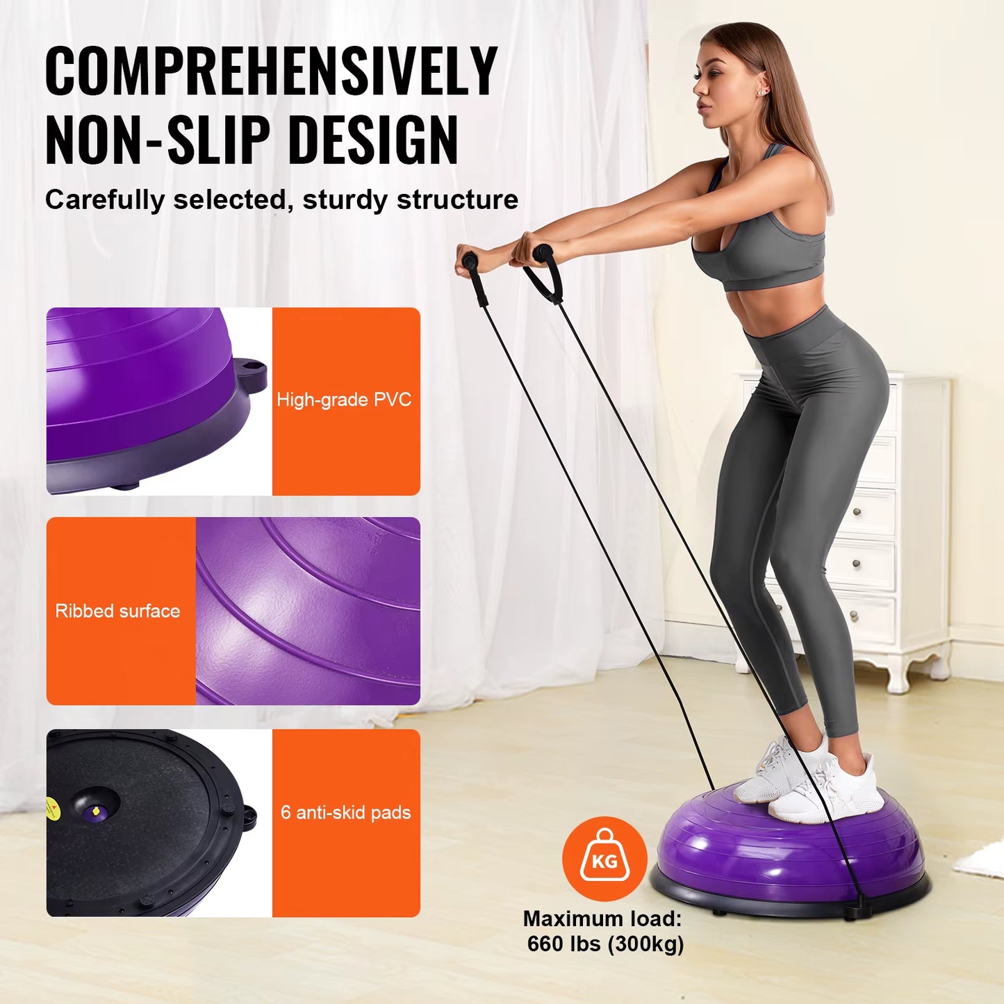 Succebuy Half Exercise Ball Trainer Balance Ball Trainer Stability Ball Yoga Ball with Resistance Bands Foot Pump Strength Ball