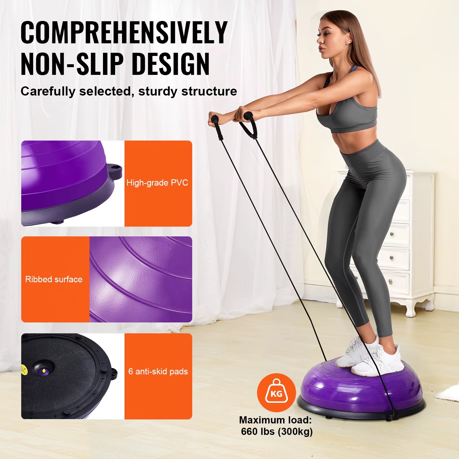 Succebuy Half Exercise Ball Trainer Balance Ball Trainer Stability Ball Yoga Ball with Resistance Bands Foot Pump Strength Ball