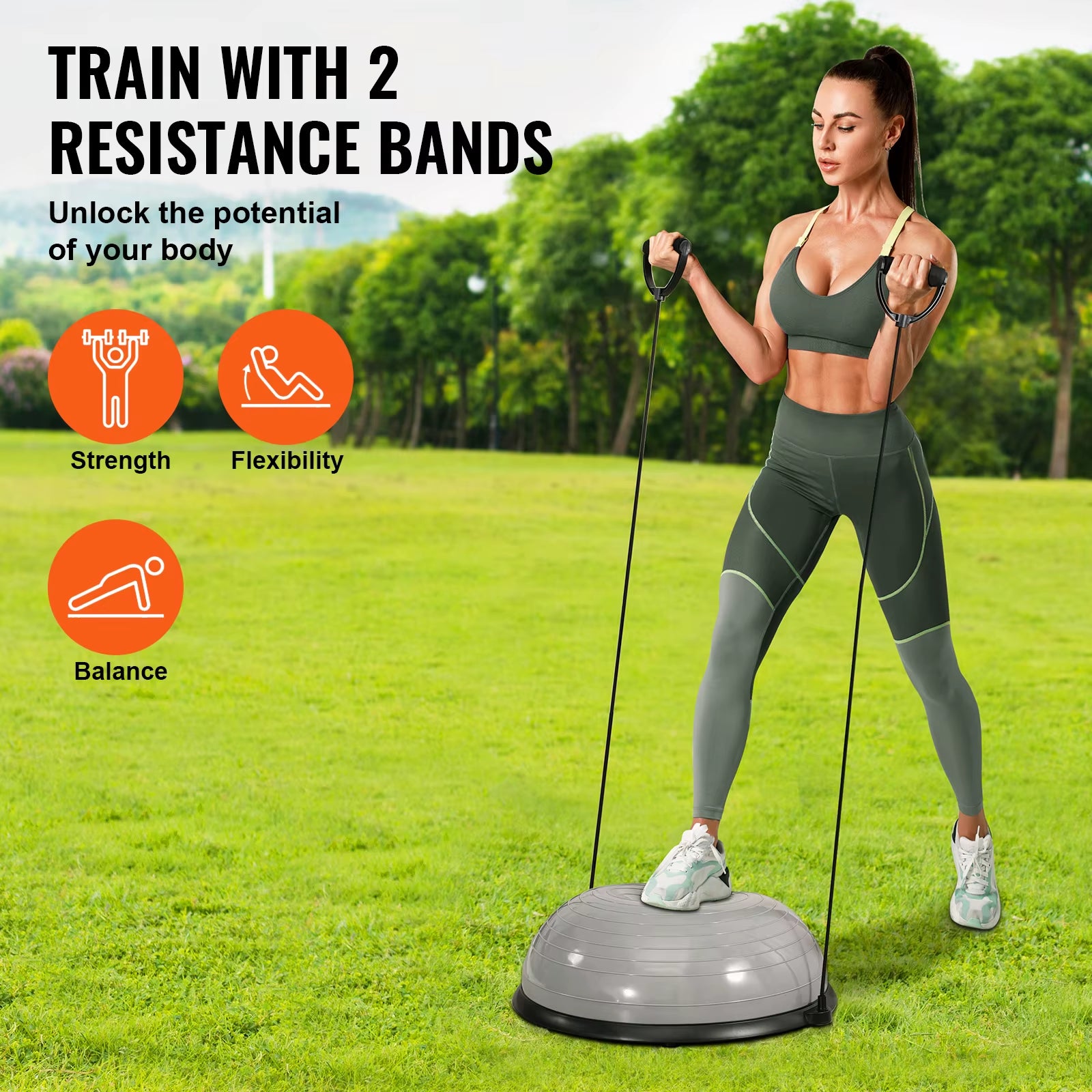 23/26 Inch Half Exercise Ball Trainer Balance Ball Trainer 660Lbs Capacity Stability Ball Yoga Ball W/ Resistance Bands