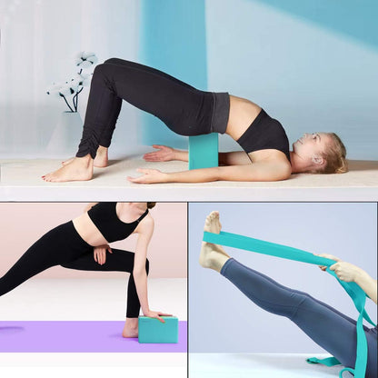 Yoga Block 2 Pack with Yoga Strap, High Density EVA Foam Block, Non-Slip Surface for Yoga, General Fitness, Pilates, Stretching-9" X 6" X 4"