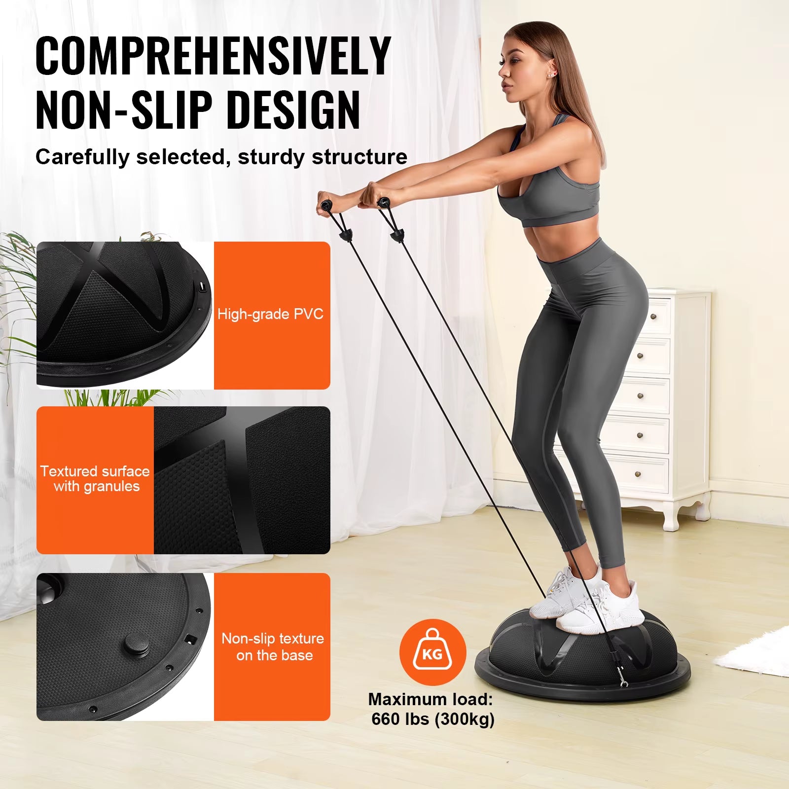 Succebuy 23In Half Exercise Ball Trainer Balance Ball Trainer 660Lbs Capacity Stability Yoga Ball for Home Gym Full Body Workout