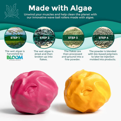Wave Massage Ball Roller – Textured Lacrosse Ball for Plantar Fasciitis Relief, Muscle Knot Therapy, Myofascial Release – Travel Size Tool for Feet, Back Pain (Hot Pink and Gold) Pack of 2