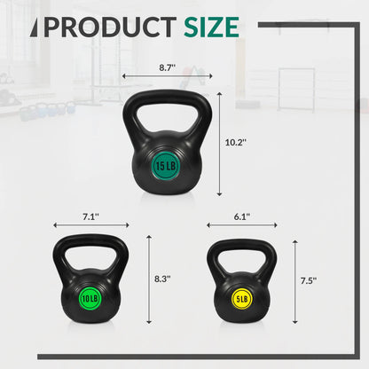 5 10 15Lbs Wide Grip Kettlebell, Black