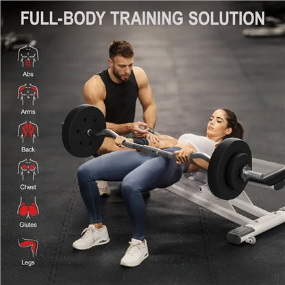 44 Lb Barbell Weight Set with Plates and Detachable Curl Bar, Black