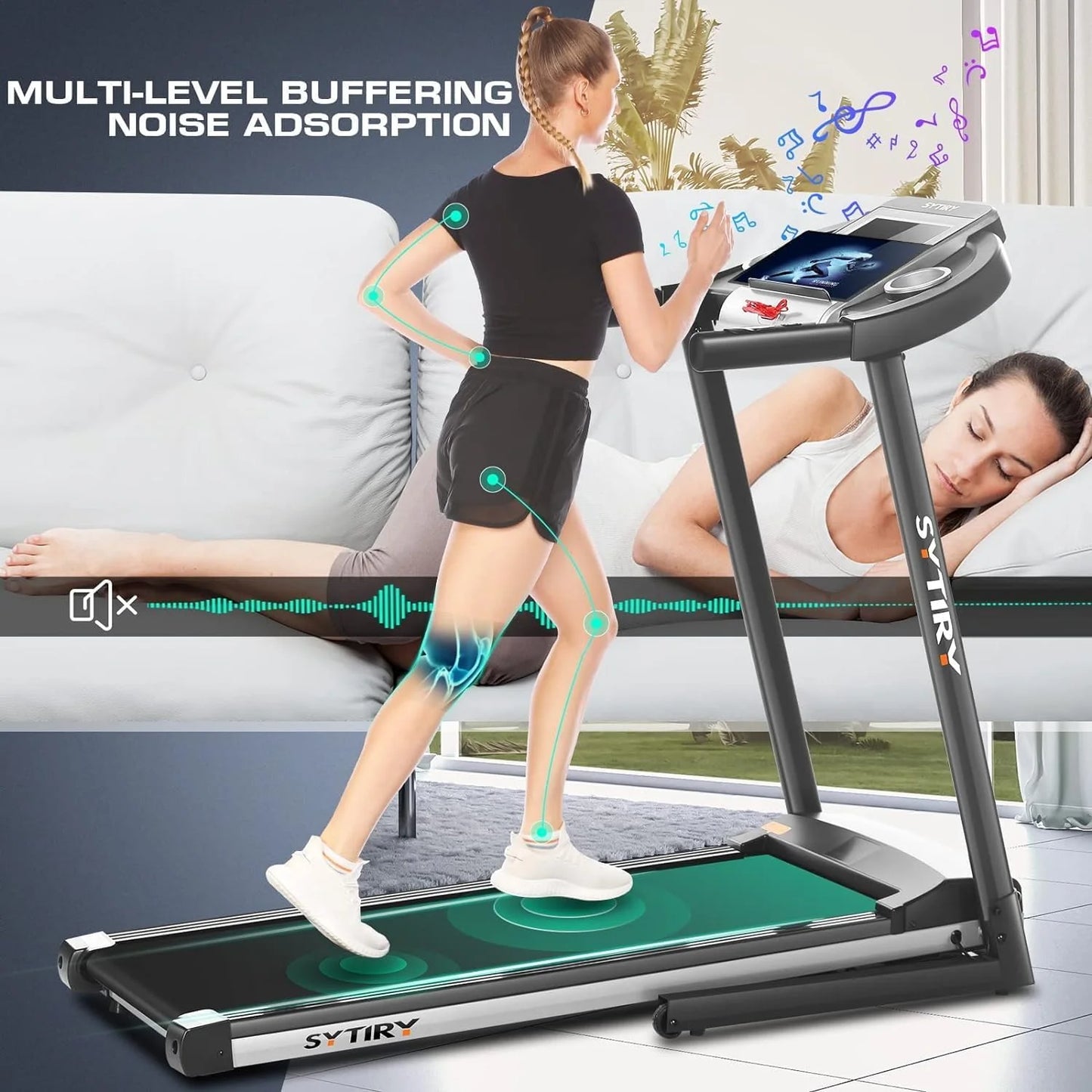 Treadmill with 10" HD TV Touchscreen & 3D Virtual Sports Scene, 3.25HP Folding Running Machine with Manual Incline, Foldable Treadmill with 265Lbs Weight Capacity for Home, Gym, Office, Black