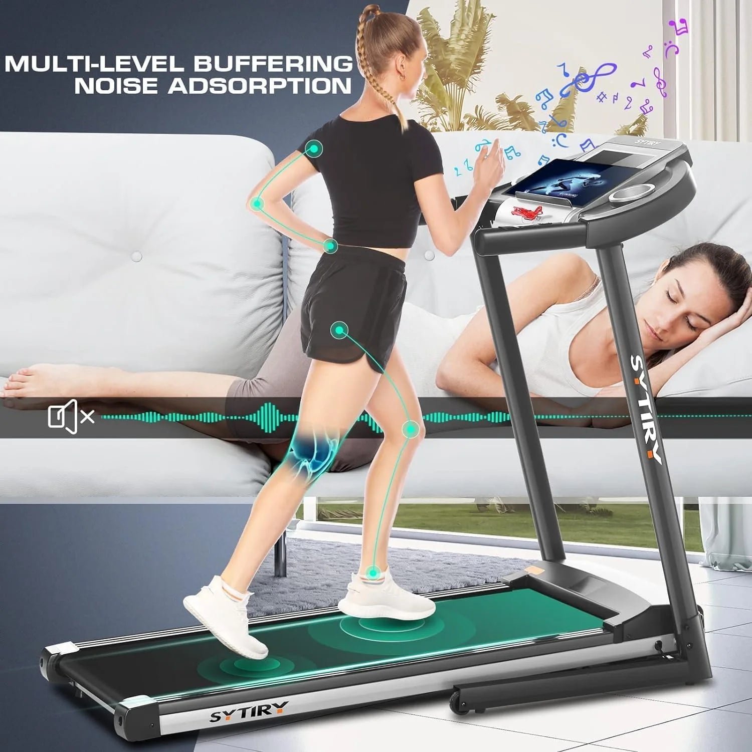 Treadmill with 10" HD TV Touchscreen & 3D Virtual Sports Scene, 3.25HP Folding Running Machine with Manual Incline, Foldable Treadmill with 265Lbs Weight Capacity for Home, Gym, Office, Black