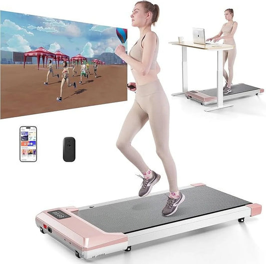 Walking Pad , 300Lbs Capacity under Desk Treadmill, 0.6-3.8 Mph with Pitpat APP, Smart Treadmills for Home Office, 2.5HP Portable Treadmills with Remote Control & LED Display(Pink)