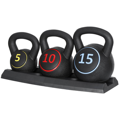 Pro 3-Piece Kettlebell Set Fitness Strength Training Exercise with Base Rack