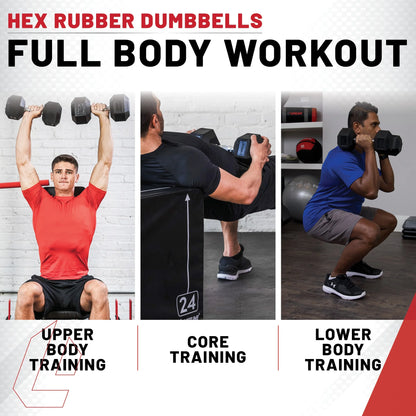Premium Rubber Hex Dumbbell, Single, 60 Lbs