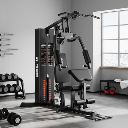 Home Gym, Workout Station with 150LBS Weight Stack, Multifunctional Home Gym Equipment with Pulley System for Full Body Strength Training