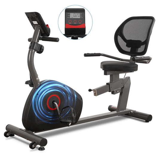 Recumbent Exercise Bike for Home Stationary Bike Sturdy Quiet 8 Levels Recumbent Bikes Large Comfortable Seat Heart Rate Handle & Ipad Holder for Gym Seniors Adults