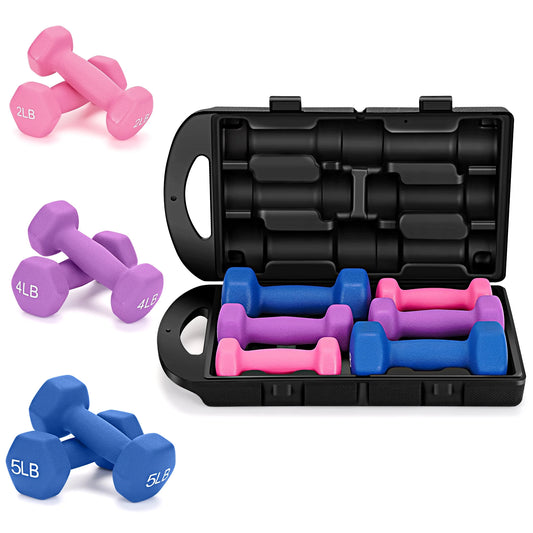 22 Lb Neoprene Dumbbell Combination Set, Featuring a Storage Box, Anti-Slip and Anti-Roll Hex Dumbbells in Pair for Strength Training, Resistance Training