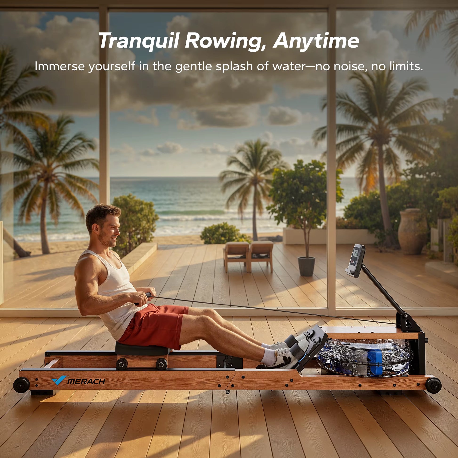 Water Rowing Machines for Home, Foldable Row Machine with 400LBS Weight Capacity, Dedicated Monitor and Comfortable Seat