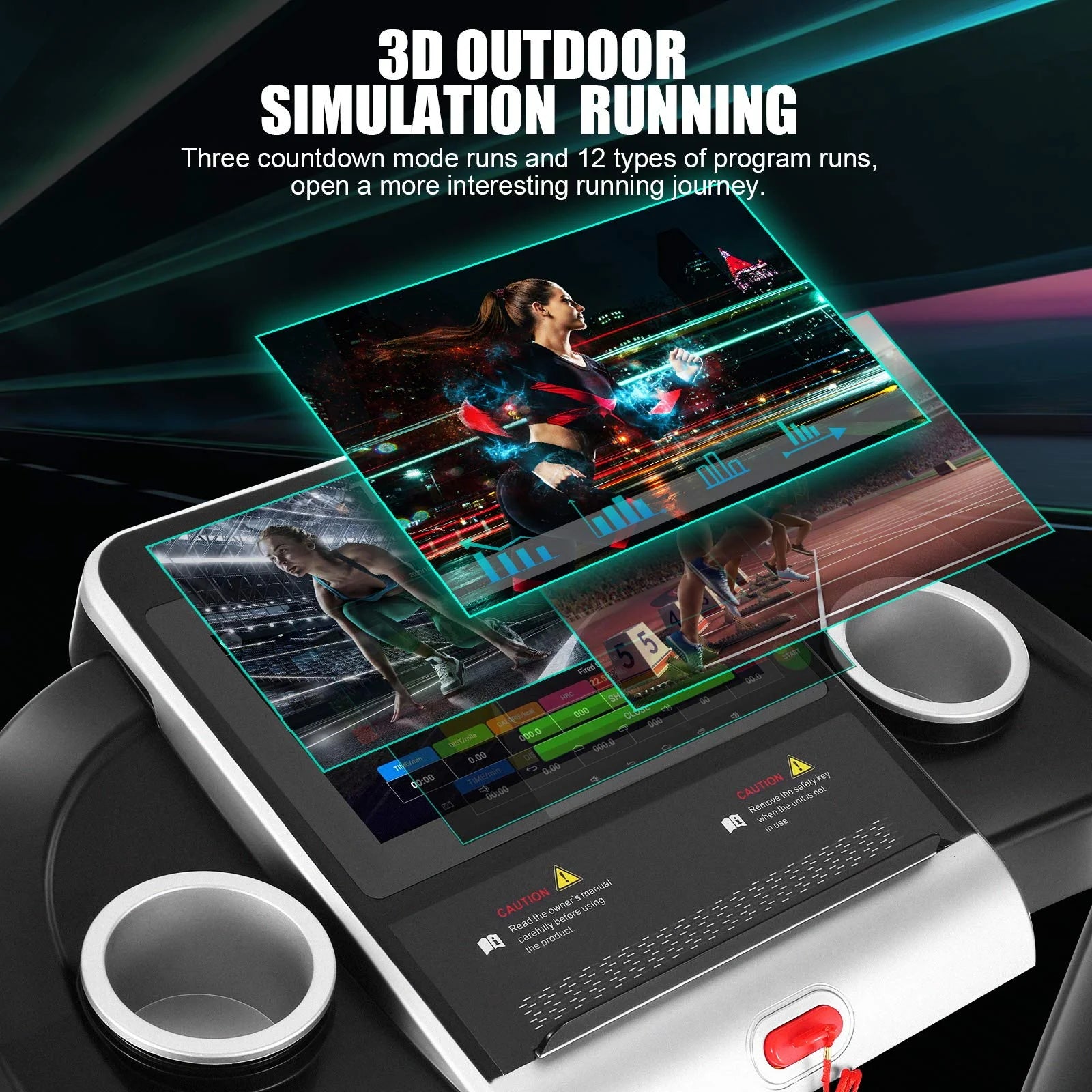 Treadmill with 10" HD TV Touchscreen & 3D Virtual Sports Scene, 3.25HP Folding Running Machine with Manual Incline, Foldable Treadmill with 265Lbs Weight Capacity for Home, Gym, Office, Black