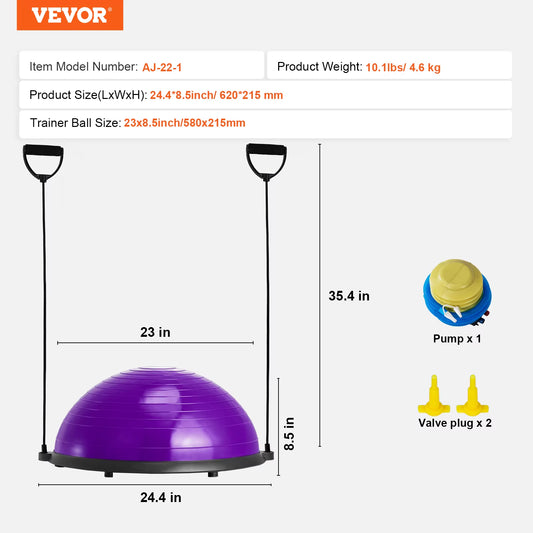 Succebuy Half Exercise Ball Trainer Balance Ball Trainer Stability Ball Yoga Ball with Resistance Bands Foot Pump Strength Ball