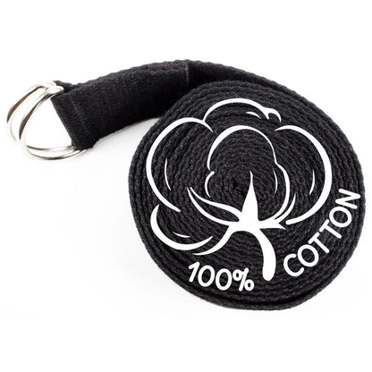 Black 10' Extra-Long Cotton Yoga Strap with Metal D-Ring