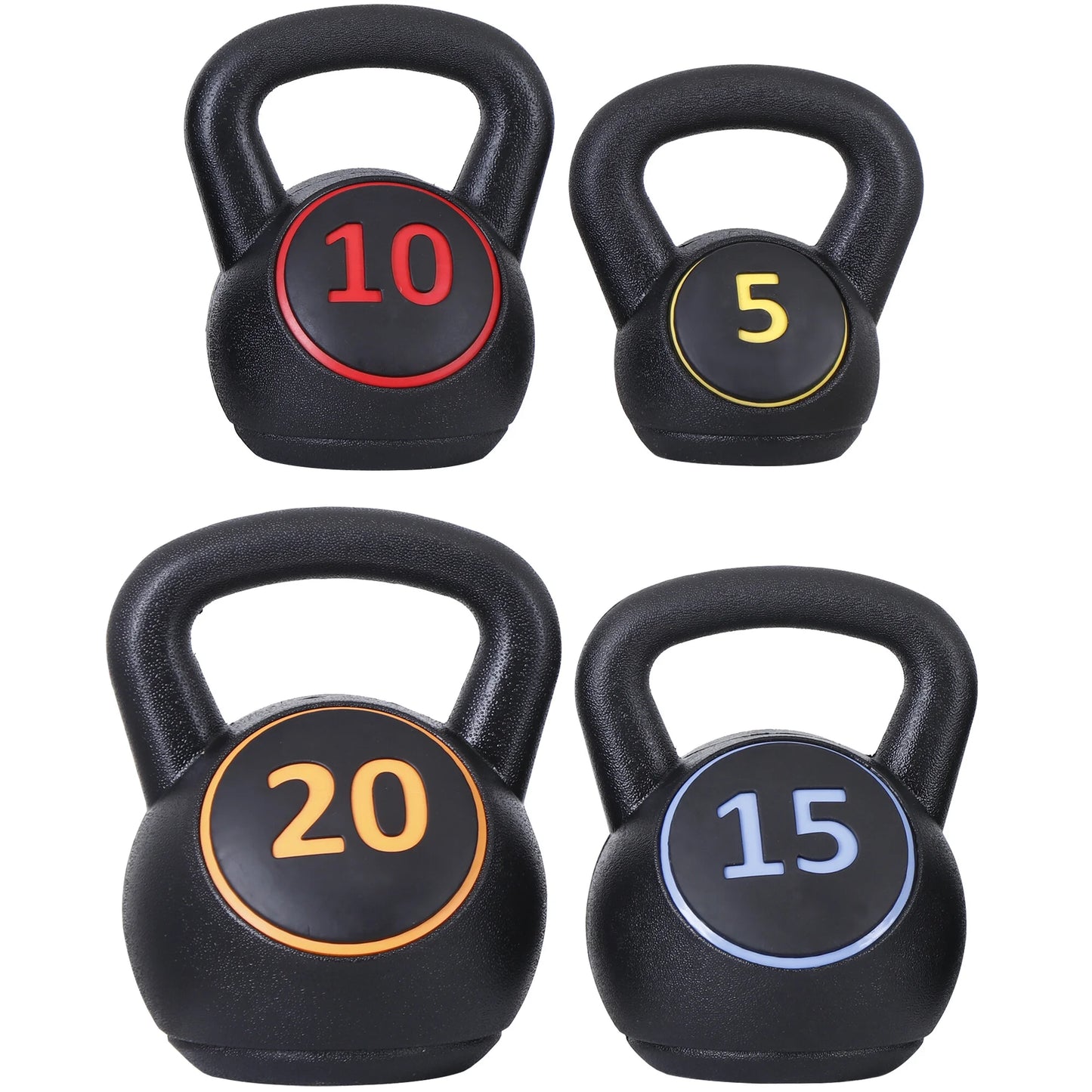 4 Piece Kettlebell Set - 5Lb 10Lb 15Lb 20Lb Workout Fitness Weight Set Wide Grap