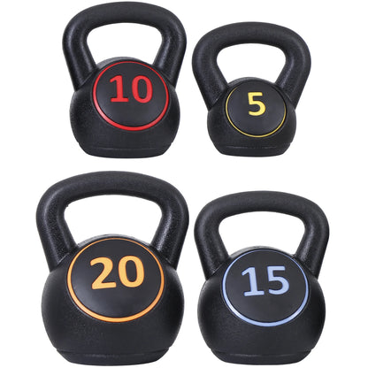 4 Piece Kettlebell Set - 5Lb 10Lb 15Lb 20Lb Workout Fitness Weight Set Wide Grap