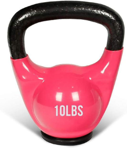 Vinyl Coated Kettlebells with Thick Rubber Base- Cast Iron Strength Training Fitness Weight Available: 10, 15, 20, 25 LBS