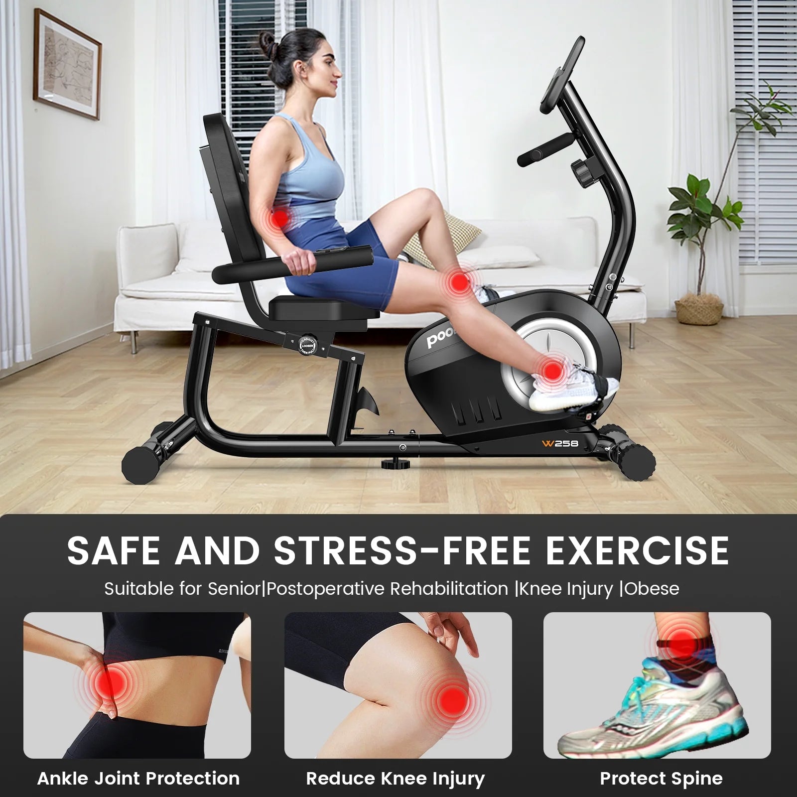 Recumbent Exercise Bikes Sit down Stationary Bicycle Magnetic Resistance Indoor Cycling Bike 380Lb Silver