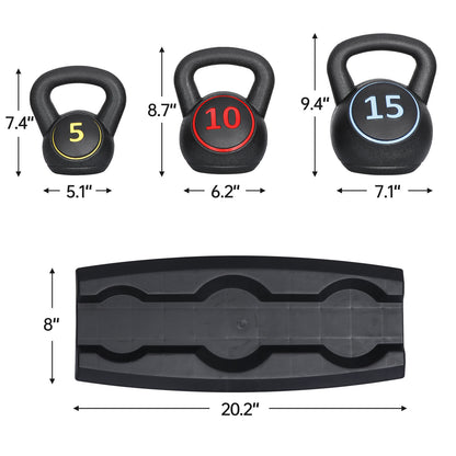 Pro 3-Piece Kettlebell Set Fitness Strength Training Exercise with Base Rack