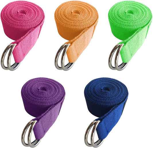 5-Pack Yoga Exercise Adjustable Straps 8Ft or 10Ft with Durable D-Ring for Pilates & Gym Workouts Yoga Fitness | Hold Poses, Stretch, Improve Flexibility & Maintain Balance
