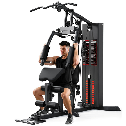 Home Gym, Workout Station with 150LBS Weight Stack, Multifunctional Home Gym Equipment with Pulley System for Full Body Strength Training