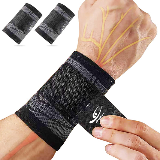 Wrist Brace/Wraps Wrist Compression Strap and Support for Work Fitness Weightlifting Sprains Tendonitis, Carpal Tunnel Arthritis, Pain Relief, Adjustable Wristbands 2 PACK (Black, M)