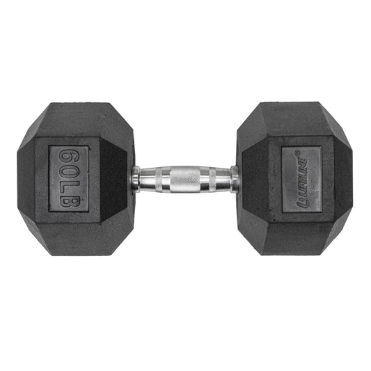Premium Rubber Hex Dumbbell, Single, 60 Lbs