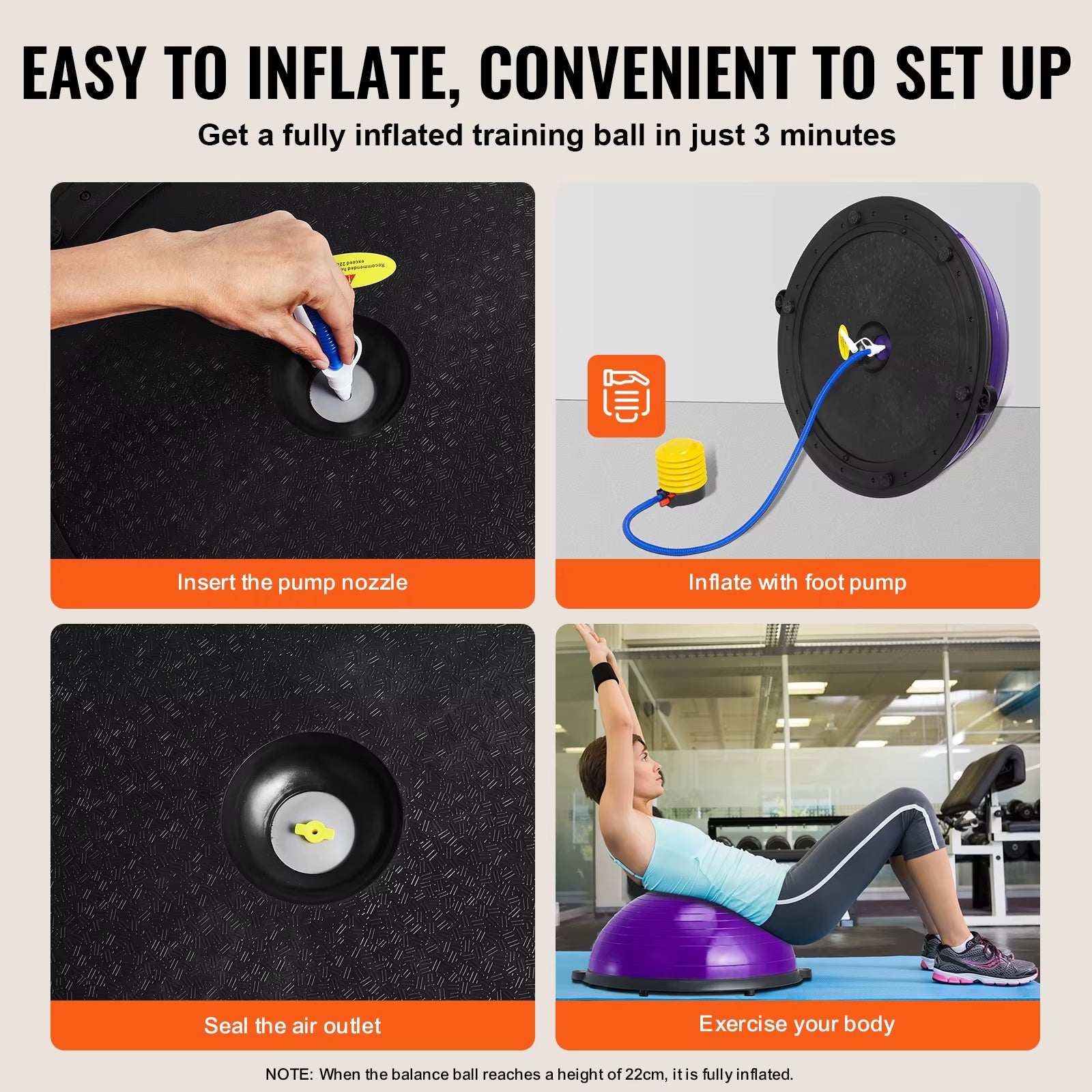 Succebuy Half Exercise Ball Trainer Balance Ball Trainer Stability Ball Yoga Ball with Resistance Bands Foot Pump Strength Ball