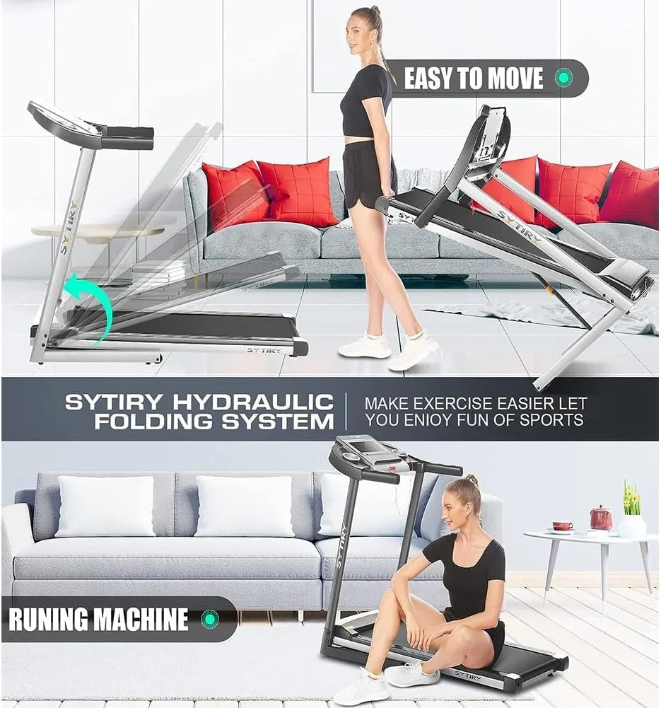 Treadmill with 10" HD TV Touchscreen & 3D Virtual Sports Scene, 3.25HP Folding Running Machine with Manual Incline, Foldable Treadmill with 265Lbs Weight Capacity for Home, Gym, Office, Black