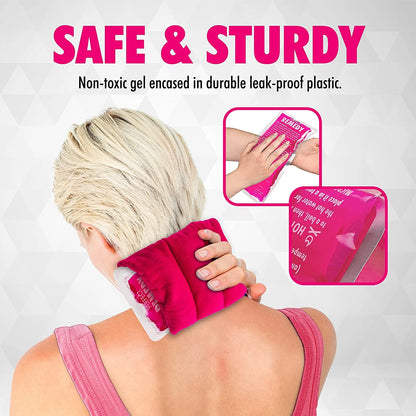 Gel Ice Packs for Injuries Reusable Hot Pack & Cold Pack Compress for Injury, Pain Relief, Rehabilitation, Flexible Therapy, for Knee, Back, Neck, Wrist, Ankle (2 Pack - Pink