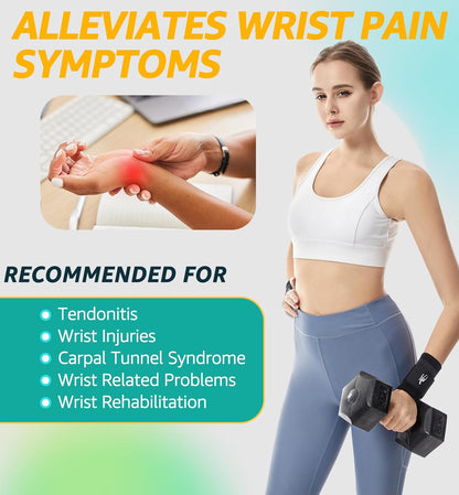 Wrist Brace/Wraps Wrist Compression Strap and Support for Work Fitness Weightlifting Sprains Tendonitis, Carpal Tunnel Arthritis, Pain Relief, Adjustable Wristbands 2 PACK (Black, M)