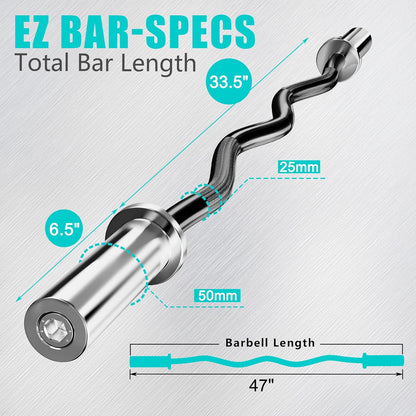 Curl Bar Olympic Barbell EZ Bar 330LB/700LB/1000LB/1500LB for Biceps Curl, Squat, Weightlifting