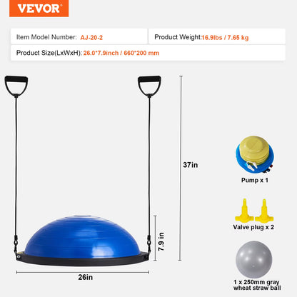 23/26 Inch Half Exercise Ball Trainer Balance Ball Trainer 660Lbs Capacity Stability Ball Yoga Ball W/ Resistance Bands