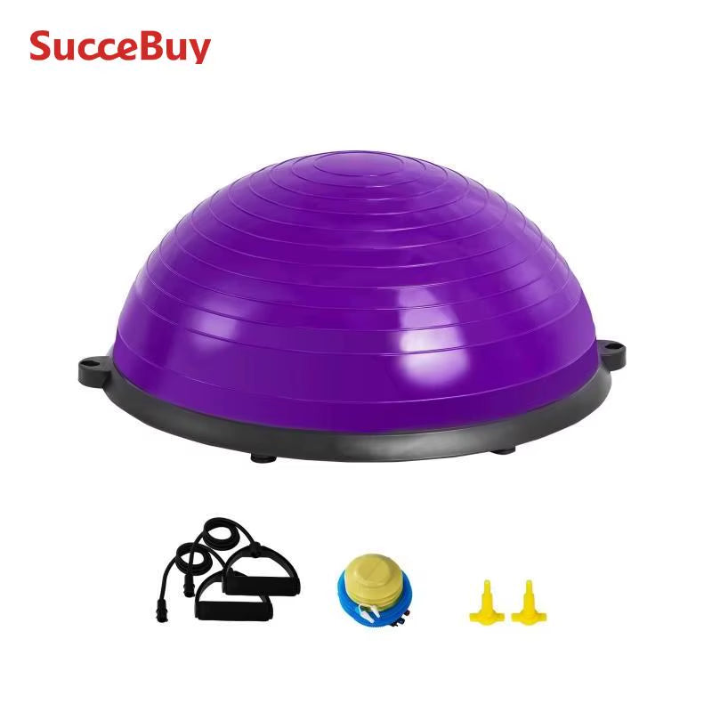 Succebuy Half Exercise Ball Trainer Balance Ball Trainer Stability Ball Yoga Ball with Resistance Bands Foot Pump Strength Ball