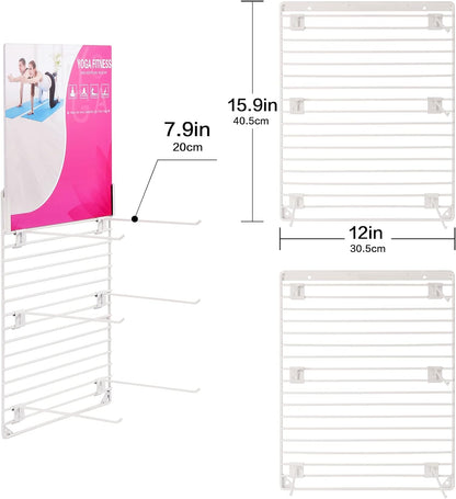 Yoga Mat Rack Wall Mount Foam Roller Storage Gym Organizer Yoga Mats Holder Yoga Mat Organizers and Storage Metal Grid Hooks Adjustable